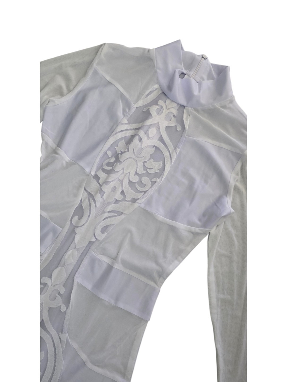 Texture Me Up Dress White Bodycon Sheer Mesh Baroque Medium - Picture 5 of 8
